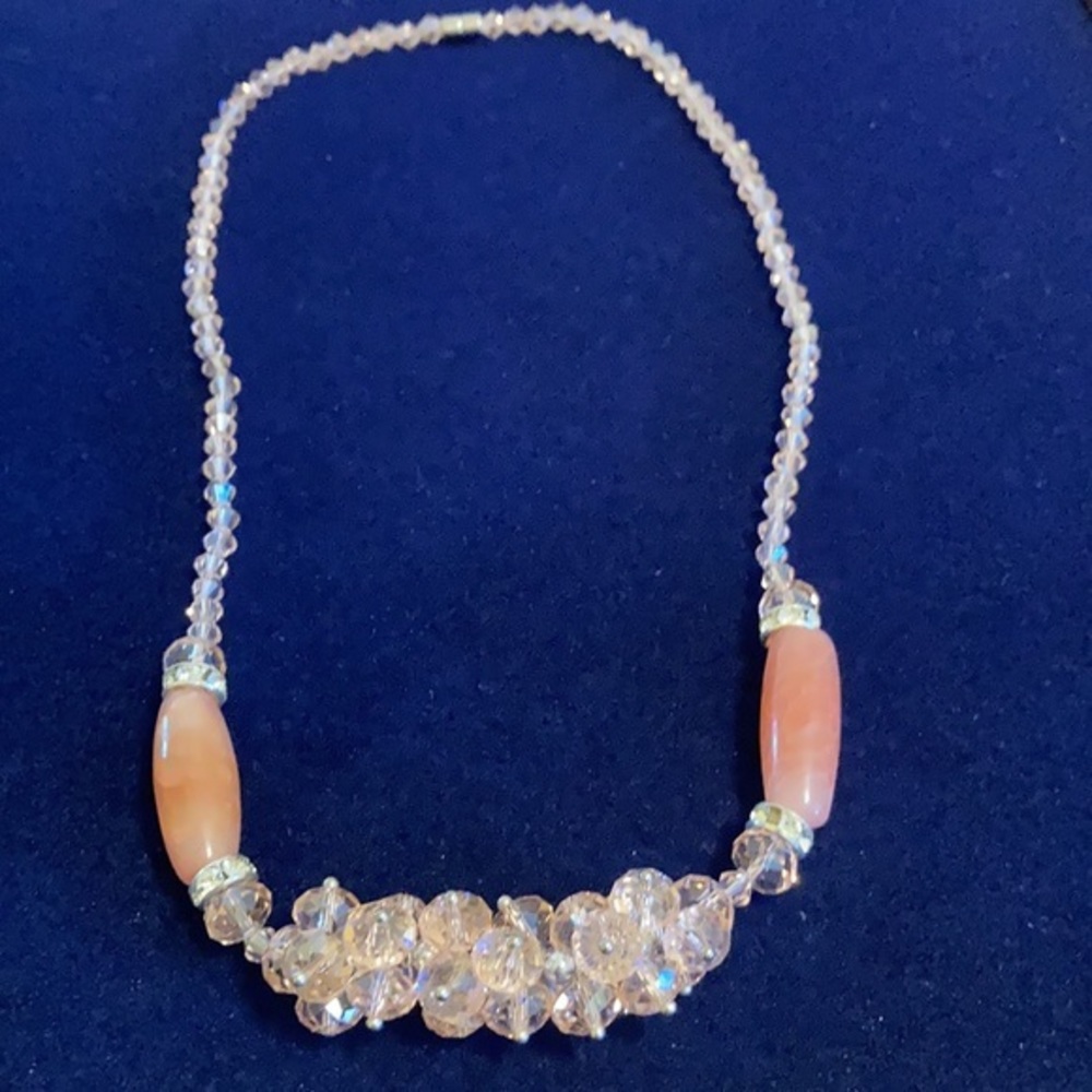 Icy pink beaded clustered necklace